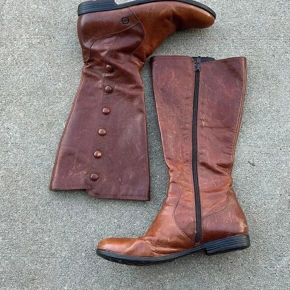 Born Sage Riding Boots Brown Button Side Zipper - Picture 2 of 10